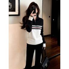 批发<b class='q'>韩版</b>日常通勤百搭时尚气质宽松显瘦黑白上衣女2025冬半拉链<b class='q'>针织衫</b>
