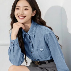 批发小马刺绣春<b class='q'>秋</b>新款元气叠穿时尚显瘦韩版牛仔衬衣