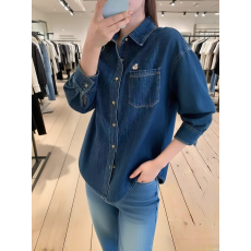 批发韩版早春新款刺绣小狗长袖宽松百搭优品牛仔衬衣