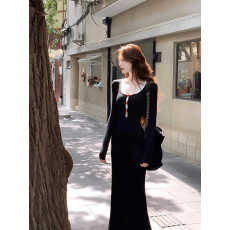 批发法式黑色蕾丝蝴蝶结镂空<b class='q'>修身</b>打底百搭连衣<b class='q'>裙</b>女春款包臀<b class='q'>裙</b>