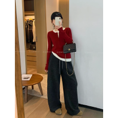 批发爱情魔鬼鱼 长袖圆领半拉链假两件<b class='q'>针织衫</b>女2025冬季新款套头上衣