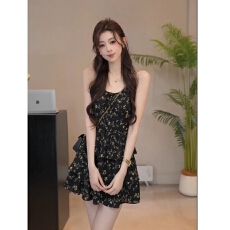 批发YUANLIANSU/圆脸酥婆罗门引显瘦气质夏季无袖碎花吊带<b class='q'>裙</b>Y2601
