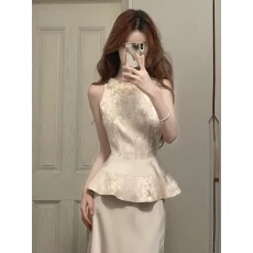 批发新中式套装女晨袍敬酒服领证穿搭高级感订婚礼服重要场合两件套<b class='q'>裙</b>