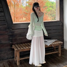 批发温柔系甜美风套装女春季绿色上衣内搭一整套ootd穿搭新款半身<b class='q'>裙</b>潮