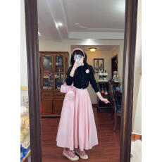 批发2026新款韩系氛围感穿搭一整套装<b class='q'>裙</b>子女早春季针织两件套粉色长<b class='q'>裙</b>