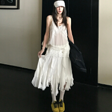 批发Skk Store 小步舞曲重工微透蕾丝打底吊带半身<b class='q'>裙</b>中长款纱<b class='q'>裙</b>套装女