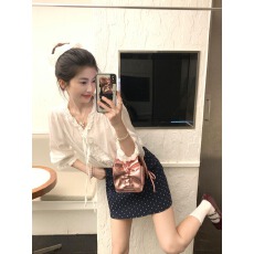 批发日巨好看套装女新款木耳边衬衫高腰显瘦包臀短<b class='q'>裙</b>两件