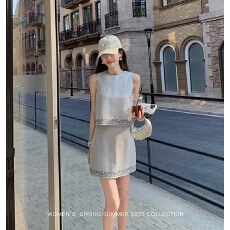 批发小香风时尚气质优雅小个子无袖背心半身<b class='q'>裙</b>两件套