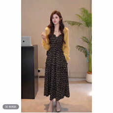 批发YUANLIANSU/圆脸酥黄鹤洞仙千金风针织开衫+碎花吊带<b class='q'>裙</b>套装女