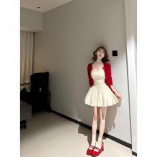 批发韩系波点背心连衣<b class='q'>裙</b>女春季新款针织衫开衫氛围感两件套装