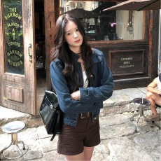 批发蓝色牛仔外套春秋水洗宽松小个子短款中古老钱风夹克