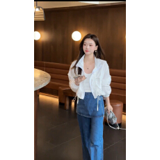 批发春款时尚简约短款抽绳收缩百搭<b class='q'>衬衫</b>外套