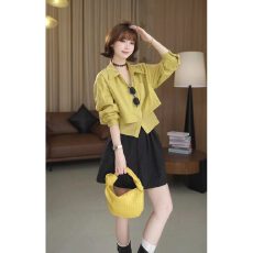 批发高级感下摆拼接polo领假两件长袖衬衫女秋季新款绝美别致显瘦小衫