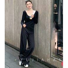 批发莱赛尔天丝高级感两件套上衣+直筒百搭西裤<b class='q'>套装</b>