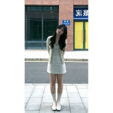 批发春季新款针织开衫内搭V领吊带女显瘦波点A字半身<b class='q'>裙</b>套装