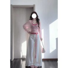 批发2026春季新款女韩系穿搭薄款上衣内搭挂脖吊带<b class='q'>高腰</b>显瘦阔腿长裤