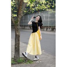 批发超好看黄色压褶高腰肌理感半身<b class='q'>裙</b>女法式时尚休闲气质A字长<b class='q'>裙</b>套装