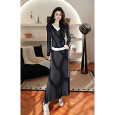 批发早春撞色卫衣连衣<b class='q'>裙</b>韩系时尚百搭套装<b class='q'>裙</b>气质长袖连帽修身半身<b class='q'>裙</b>