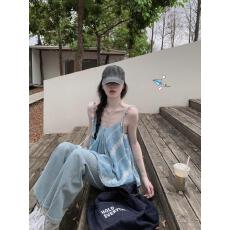 批发2026新款气质度假风蓝色宽松吊带背心夏季小众别致上衣