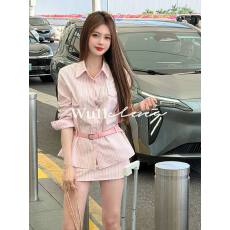 批发粉色条纹衬衫韩系半<b class='q'>裙</b>两件套