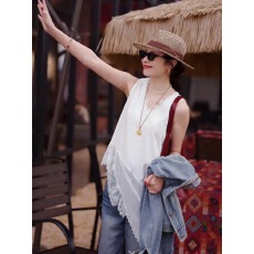 批发不规则V领蕾丝拼接无袖飘逸背心<b class='q'>裙</b>中长款内搭叠穿上衣潮