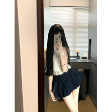 批发韩系无袖夏季纯欲荷叶边<b class='q'>白色</b>挂脖短上衣+条纹裙裤性感活泼两件套