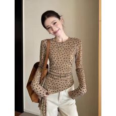 批发设计感小众波点长袖t恤女早春<b class='q'>时尚</b>洋气显瘦百搭<b class='q'>打底衫</b>独特上衣服