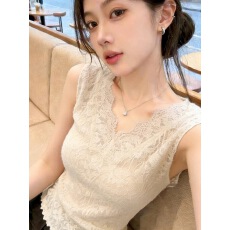 批发V领蕾丝花边无袖上衣女修身温柔风内搭<b class='q'>时尚</b>打底衫