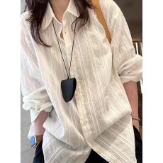 批发韩系慵懒风白色提花防晒长袖衬衫女夏季宽松休闲衬衣外套