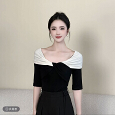 批发莱赛尔天丝拼色<b class='q'>中袖</b>T恤女2026新款打底衫上衣