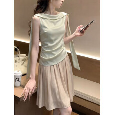 批发夏季新款温柔减龄通勤无袖上衣法式气质名媛风<b class='q'>不规则</b>绑带衬衫女装