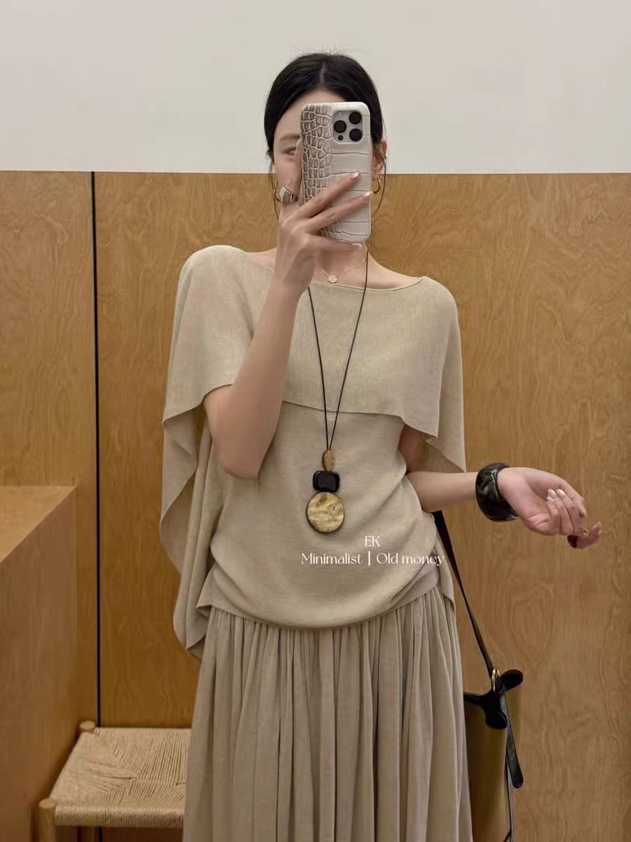 한국 스타일 오래된 돈 바람 디자인 센스 세련된 망토 페이크 레이어드 품격 니트 스웨터 캐주얼 외국 가스 패션 다용도 작은 셔츠