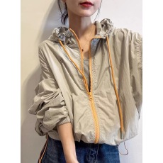 批发欧洲站2026春夏防晒衣时尚撞色拉链木耳连帽抽绳外套女冲锋衣夹克