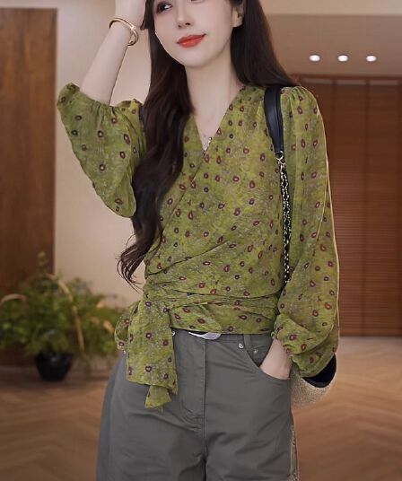 boxue 치자 나무 녹색 고급 센스 꽃무늬 스트랩 소포 오픈 가디건