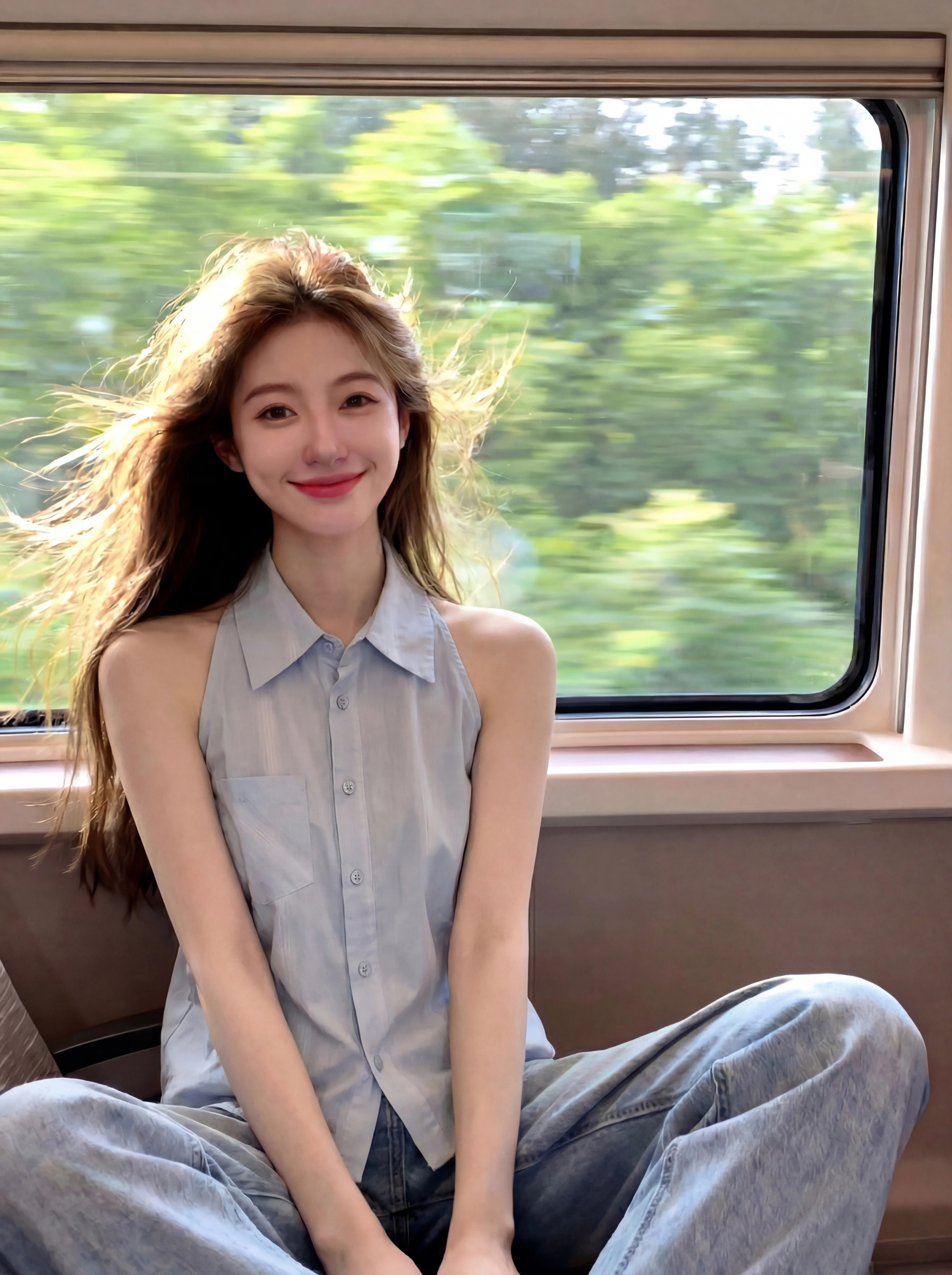 2026 년 여름 캐주얼 미니멀리즘 단색 다용도 셔츠 한 부서 패션 고유 한 폴로 칼라 민소매 파란색 여성 셔츠