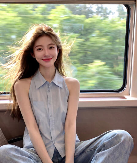 2026 년 여름 캐주얼 미니멀리즘 단색 다용도 셔츠 한 부서 패션 고유 한 폴로 칼라 민소매 파란색 여성 셔츠