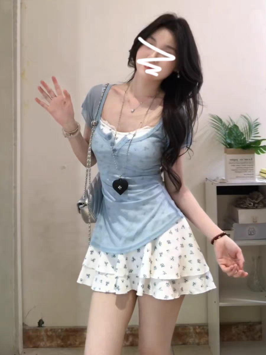 작은 키 꽃무늬 슬립 여성 드레스 여름 슈퍼 화재 착용 가져 가라. 자이언트 잘 생긴 아름다운 미니 스커트 세트