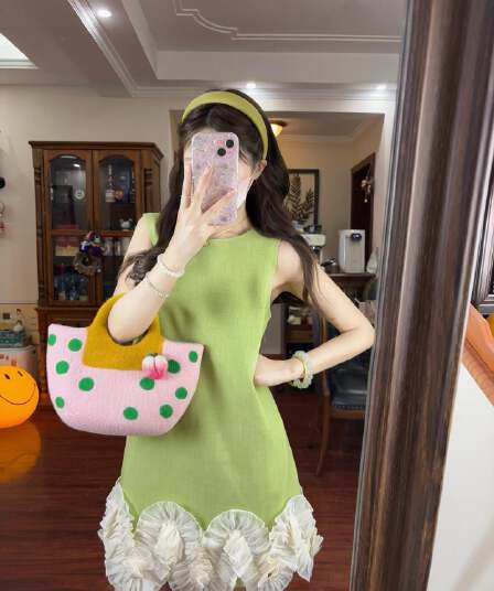 센 부서 작은 키 버터 과일 녹색 레이스 레이스 드레스 달콤함 연령 감소 민소매 조끼 치마