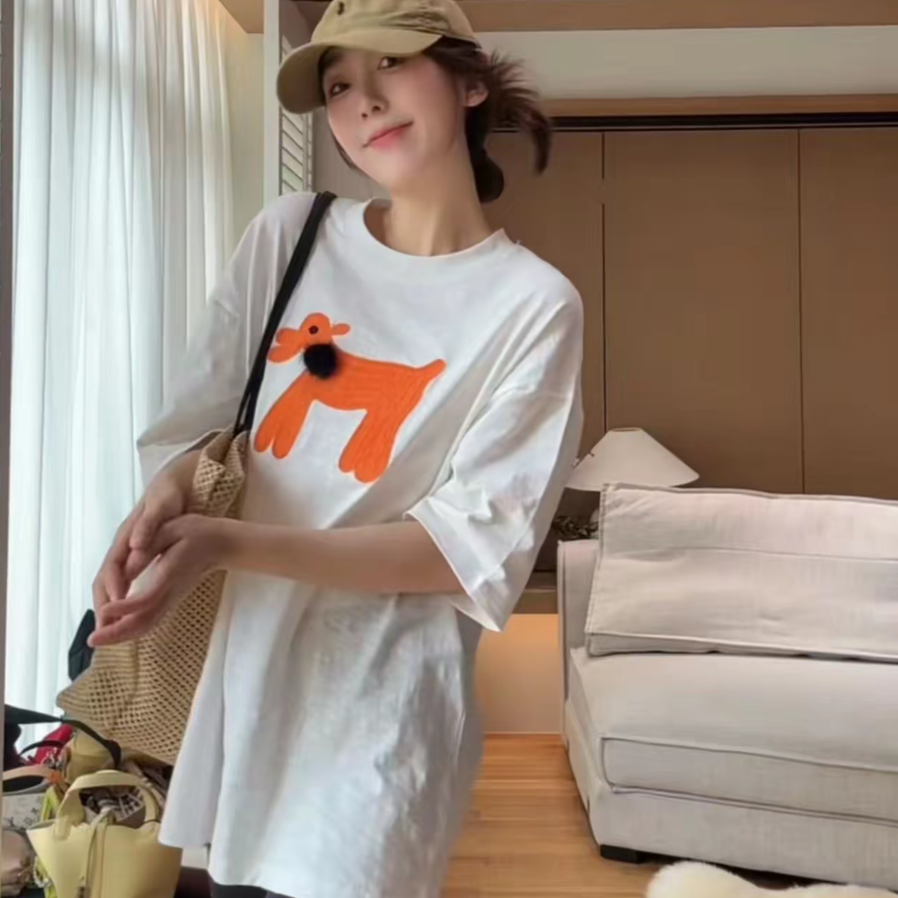 여름 오래된 반팔 트렌드 패션 루즈핏 여름 고급 품격 반소매 티셔츠 여성