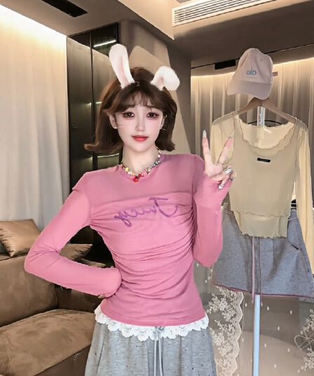 2026 여름 새로운 페이크 레이어드 망사 피부 의류 자외선 차단 만나는 여성 외국 가스 착용 가져 가라.