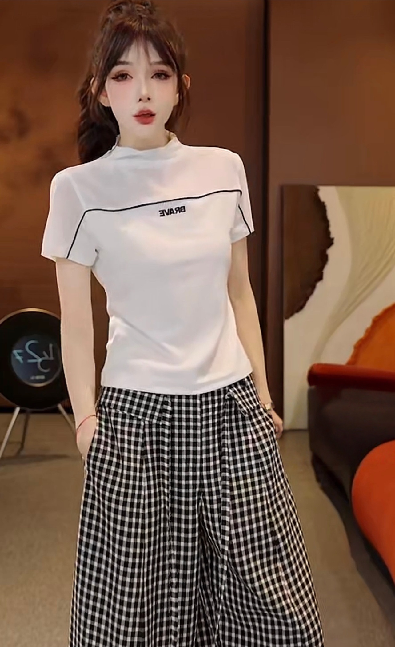여름 새로운 배색 패치워크 몸매 가꾸기 슬림해 보이는 반팔 티셔츠 t