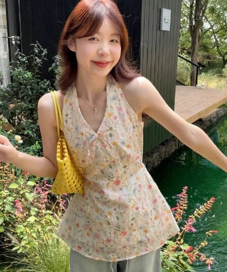 원본 자수 원단 행침 목 스트랩 자수 조끼 꽃무늬 봄 여름 새로운 외국 가스 민소매 맨위