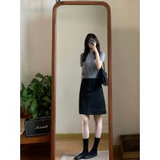批发百搭通勤夏休闲卡其色a字<b class='q'>裙</b>学院短<b class='q'>裙</b>法式黑色半身<b class='q'>裙</b>知识分子中<b class='q'>裙</b>