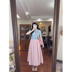 批发夏天绝美小套装多巴胺穿搭针织短袖开<b class='q'>衫</b>半身长裙两件套