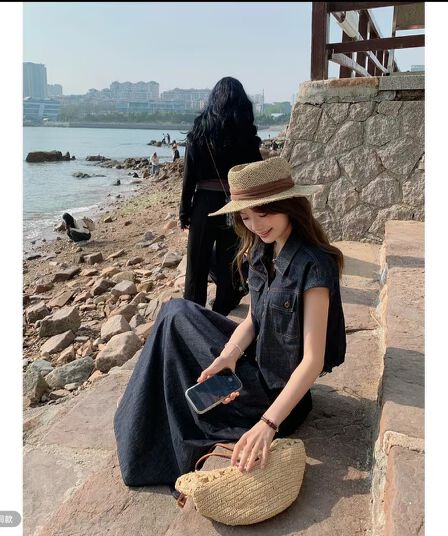 작은 아이들 여름 패션 데님 세트 셔츠 반 스커트 얇고 가벼운 질감
