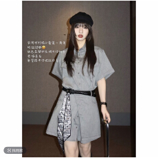批发高智感翻领明线衬衫+设计感一片式半身<b class='q'>裙</b>套装26初夏新款极简风