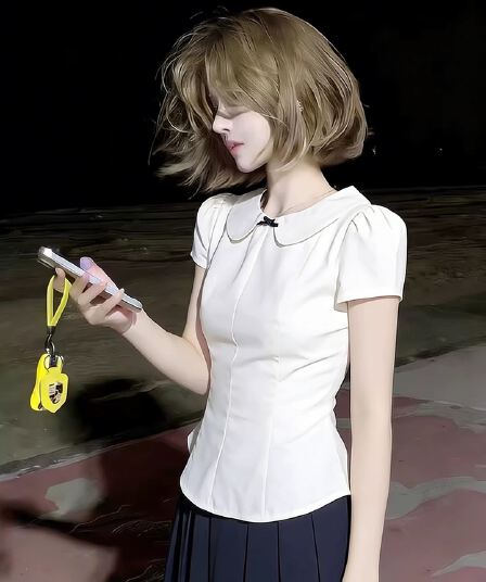 2026 새로운 여름 Chic 매우 요정 ~ 중 맨위 달콤함 연령 감소 화이트 베이비 칼라 허리 수축 반팔 셔츠 여자