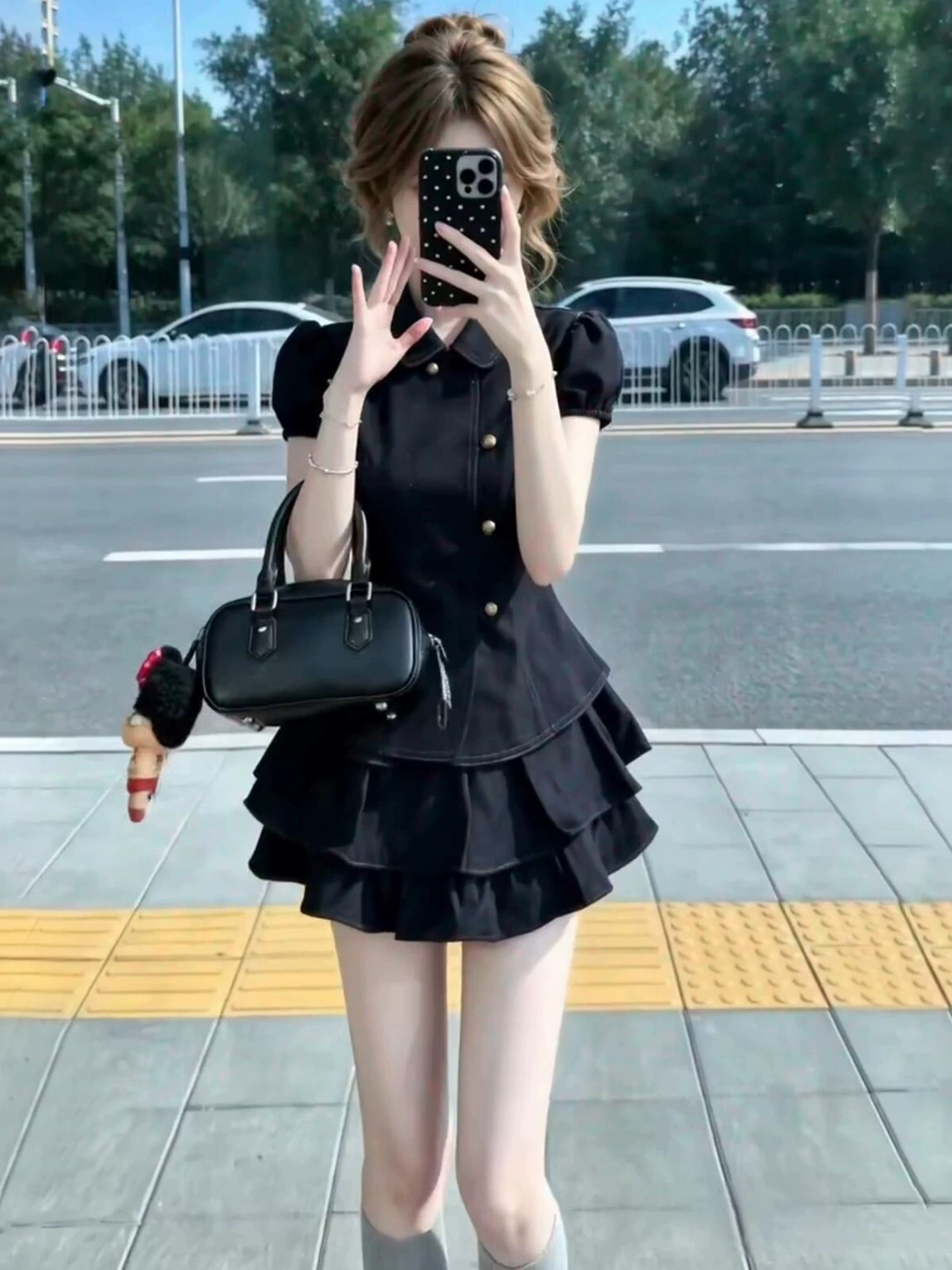 여름 달콤한 차가운 학원 스타일 세트 레트로 베이비 칼라 허리 수축 반팔 셔츠 소녀 센스 케이크 미니 스커트