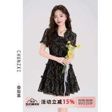 批发小个子碎花雪纺连衣<b class='q'>裙</b>女夏季新款收腰显瘦a字<b class='q'>裙</b>子气质短<b class='q'>裙</b>