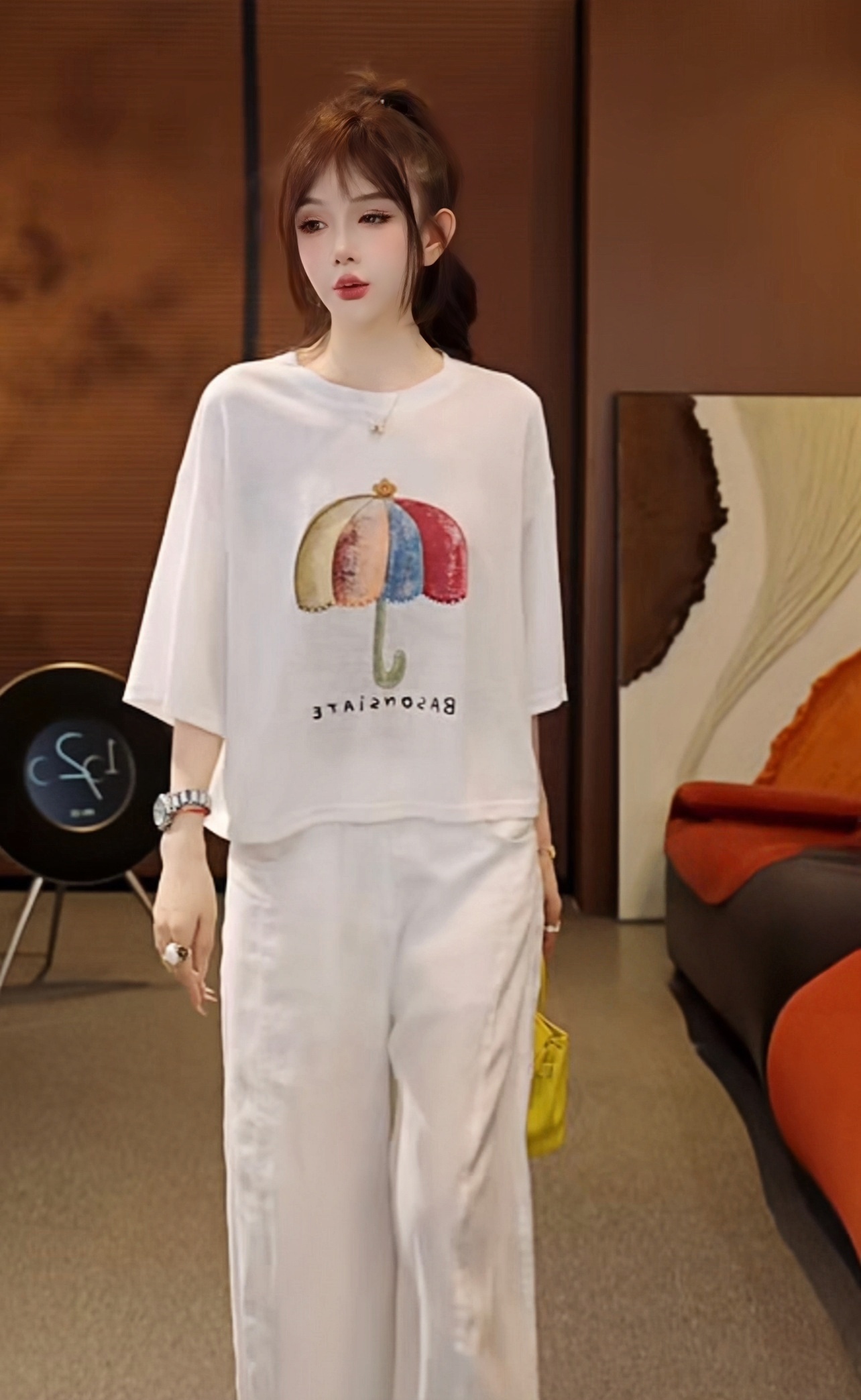 2026 여름 무지개 우산 루즈핏 대 에디션 슬림해 보이는 반팔 티셔츠